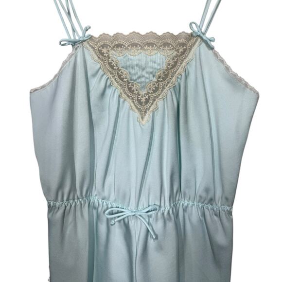 Vintage Brandwine Sleep Romper Teddy Small Blue Satin Lace USA Made High Cut Leg - Picture 3 of 8